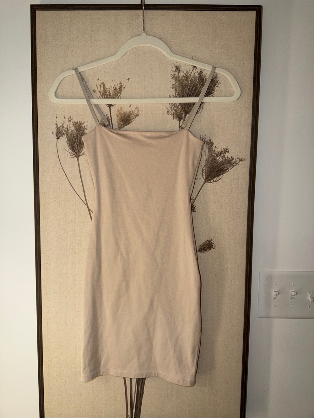 Zara Beige Mini Slip Dress with Spaghetti Straps